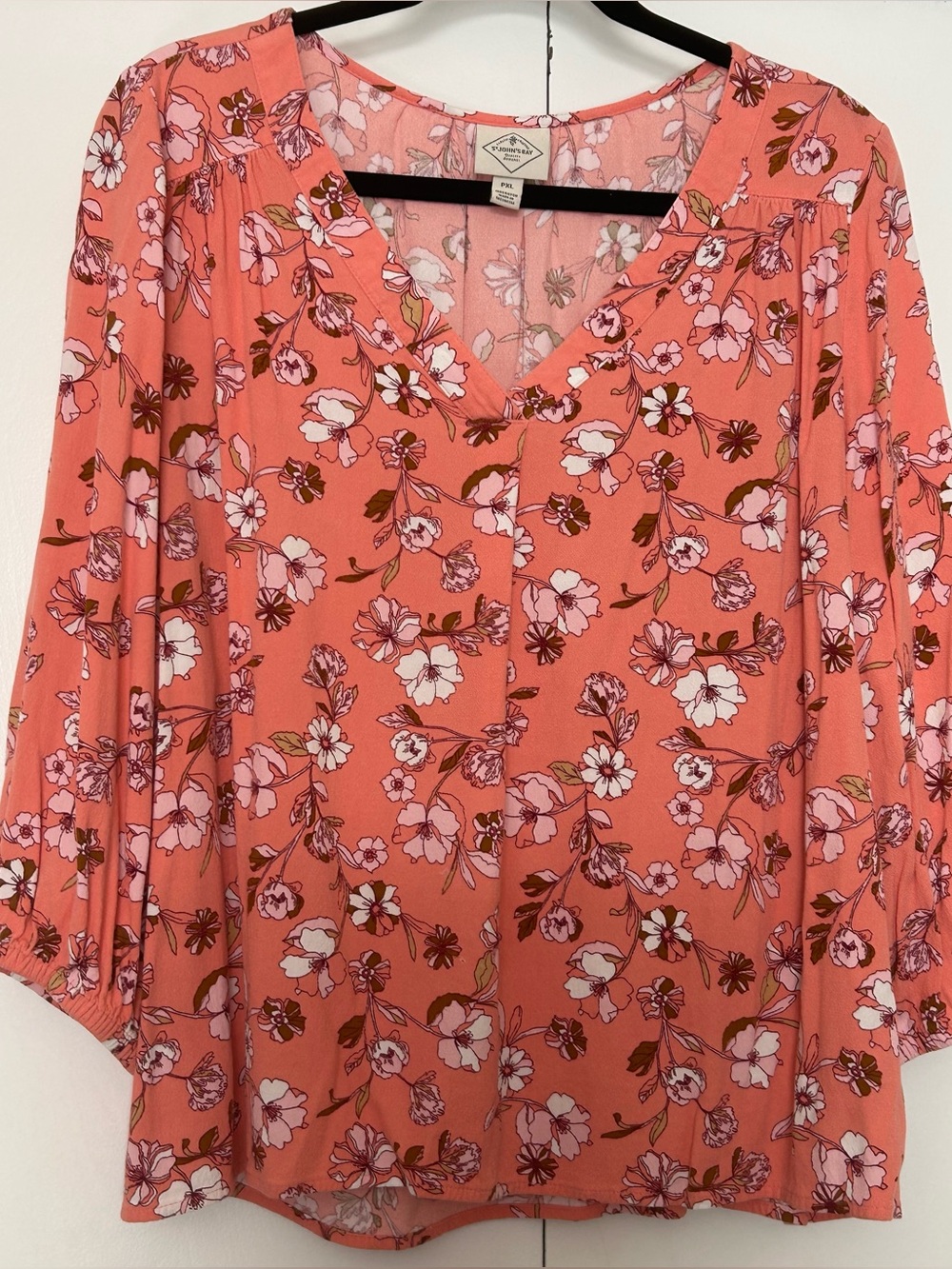 St. John’s Bay Peach Flowers Long Sleeves Top Petite XL